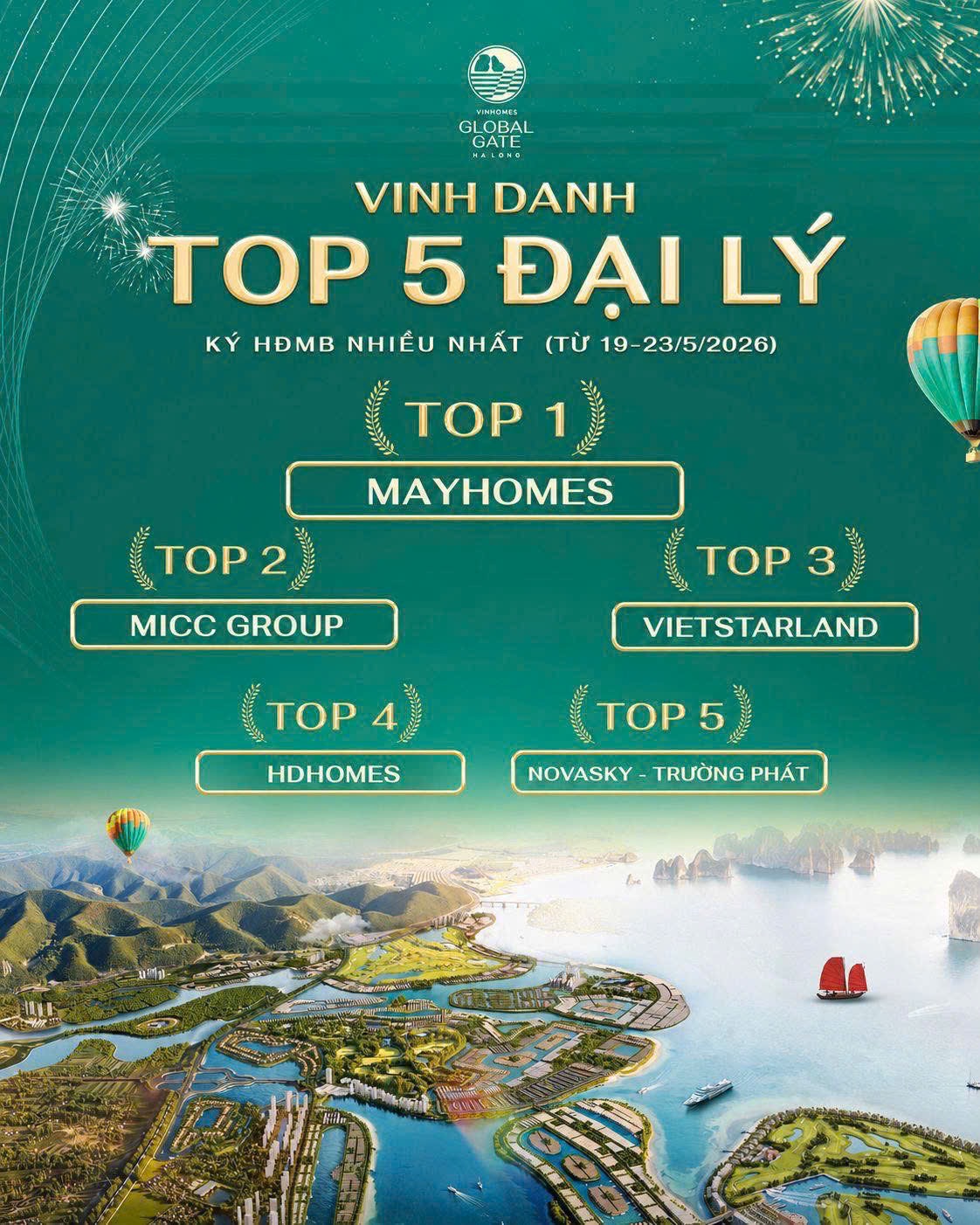 Mayhomes Top 1 đại lý ký HĐMB Vinhomes Global Gate Hạ Long 19-23/05/2026